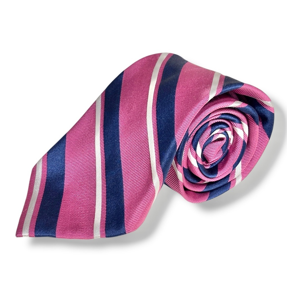 LAUREN RALPH LAUREN Silk Striped Rep Tie Pink, White, & Navy
